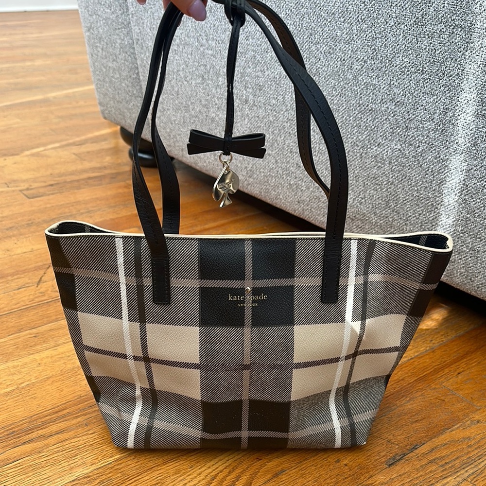 Kate Spade Black and Cream Tartan Tote